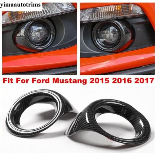 Front Bumper Head Fog Lamps Lights Ring Decoration Accessories Cover Trim Fit For Ford Mustang 2015 2016 2017 ABS Carbon Fiber