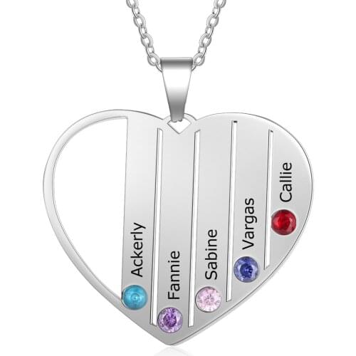 Personalized Heart Necklace Stainless Steel Jewelry 3 Color Pendant Engraved Names Birthstones Cute Anniversary Gift for Women