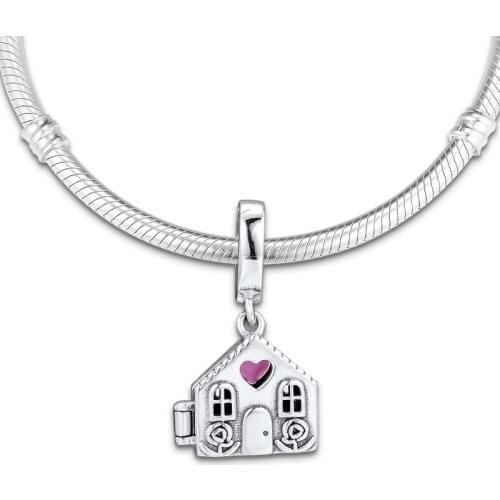 Fits For Pandora Charms Bracelets Perfect Home Beads with Pale Pink Enamel 100% 925 Sterling-Silver-Jewelry Free Shipping