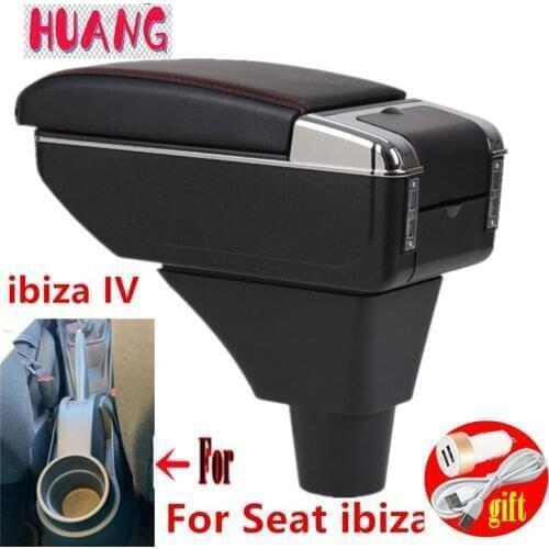 For Ibiza 6j armrest box For Ibiza 6j central Store content Storage box with cup holder ashtray products with USB LED