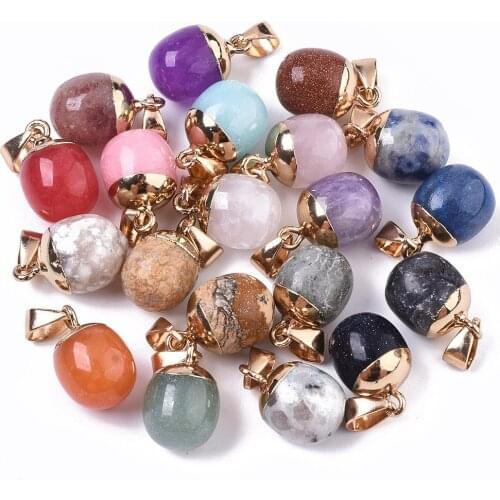 20Pcs Electroplate Natural Gemstone Charms with Iron Findings Faceted Pendant for DIY Necklace Jewelry Making