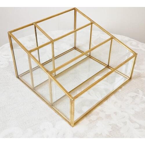 Cosmetic Makeup Organizer Jewelry Trinket Storage Clear Glass Case Decortive