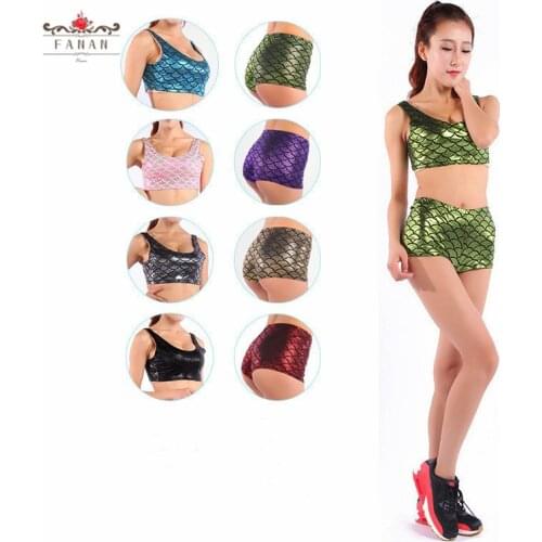 Sexy Women Yoga Sets Fish Scales Sports Suits Fitness Clothing Short Vest+Shorts 2pcs Running Outfits Gym Workout Yoga Set