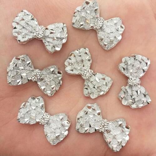 Resin Cute Silver Ore Bow Flatback Cabochon Stone 60pcs DIY Scrapbook Decor Home Crystal Figurines Craft OF553