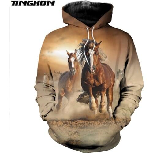 New Fashion Mens hoodies 3D Printed animal Horses galloping Hoodie Harajuku streetwear sudadera hombre
