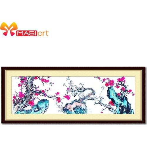Cross stitch kits Embroidery needlework sets 11CT water soluble canvas patterns 14CT Chinese style wintersweet painting-NCMF131