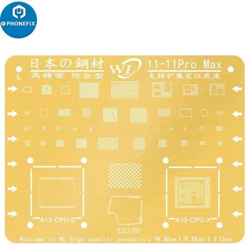 WL Nano Gold BGA Reballing Stencil 0.12mm Tin Mesh Solder Template For iPhone 12 12pro max 11pro XS MAX XR X 8 7P CPU IC Repair