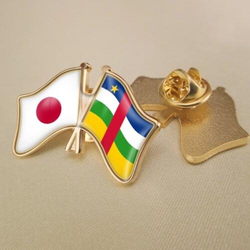 Japan and Central African Republic Crossed Double Friendship Flags Lapel Pins Brooch Badges
