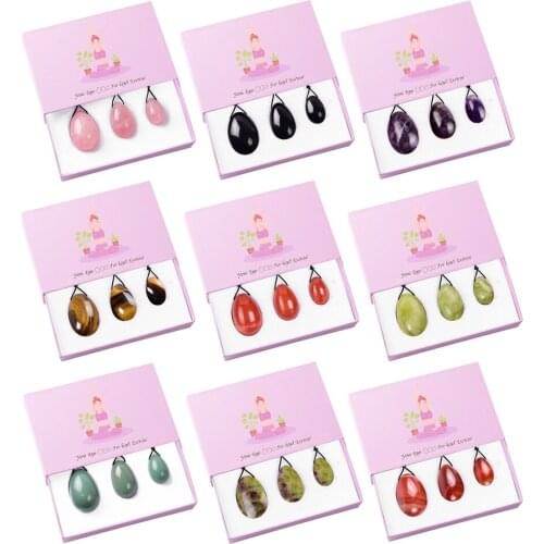 Natural Stone Yoni Eggs Drilled Jade Egg Set with Box Women Kegel Exercise Vaginal Muscle Tightening Feminine Hygiene Product