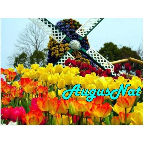 Yellow tulips diamond painting windmill flower daimand mosaic floral garden diamant painting puzzle picture diamont embroidery