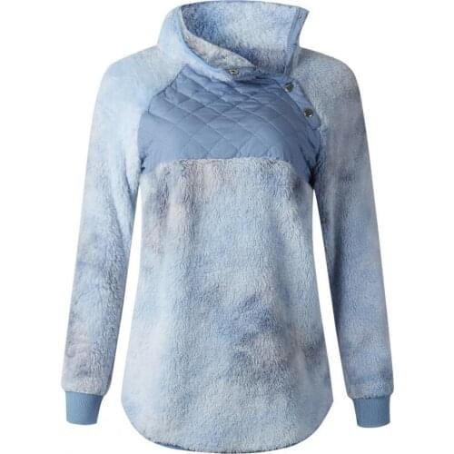Women Autumn Tie Dye Sweatshirt Slant Button Neck Long Sleeve Warm Pullover