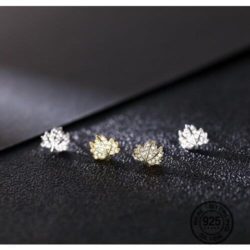 S925 Silver Earrings For Women Gold Leaf Zircon Simple Fashion Retro Creative Design Geometric Lady Gift Wedding Jewelry INEFFA