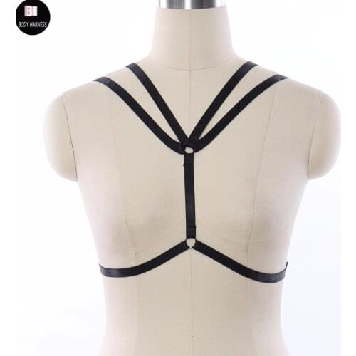 Women Black Harness Goth Adjustable Body Harness Belt Festival Wear Harajuku Dance Bondage Dress Crop top Cage Bra