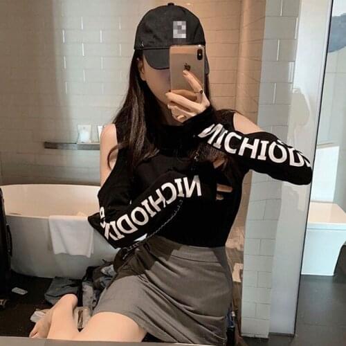 Spring Tops Women 2020 Fashion New Streetwear Women Top Letters Off Shoulder Long Sleeve T Shirt All-Match Tops For Teens AA5409