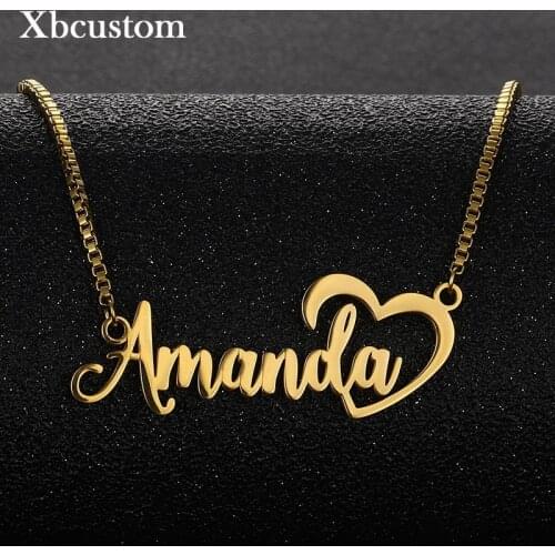 Custom Name Necklace for Women Personalized Letter Heart Nameplate Gold Stainless Steel Box Chain Necklaces Jewelry Wholesale