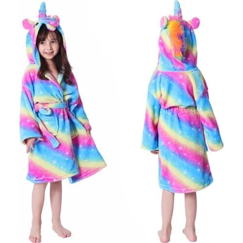2020 Winter Kids Unicorn Robe For Girls Pajamas Animal Hooded Children Bathrobe Boys Sleepwear Kids Dressing Gown Baby NightGown