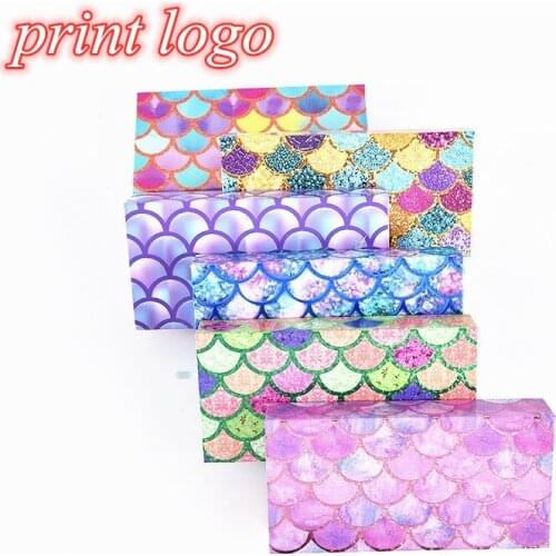 Print Wholesale 10/100 Pcs Lash Boxes Eyelash Packaging Newest Fish scale Empty Lash Case with Clear Tray 25mm Mink Lash Boxes