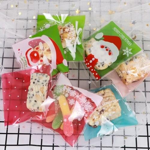100pcs Cookie Gift Bags Christmas Santa Claus Snowman Cookie Packaging Bags