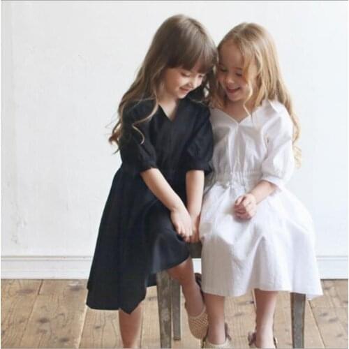 2Y To 16Y,2021 New Summer Mommy And Me Dress V-neck Half-sleeve Kids Shirt Dress Girls Cotton Dress Children Midi Dress Clothing