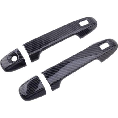 4pcs Carbon Fiber Style Front Door Handle Protection Trim Cover With Smart Keyhole Fit For Toyota C-HR 2017-2020