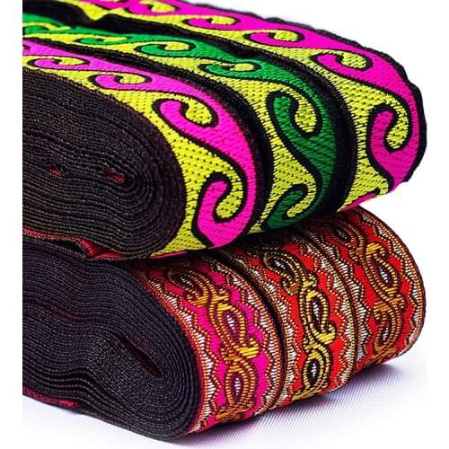7 Meters 2CM Vintage Ethnic Embroidery Lace Ribbon Boho Lace Trim DIY Clothes Bag Accessories Embroidered Fabric Decor