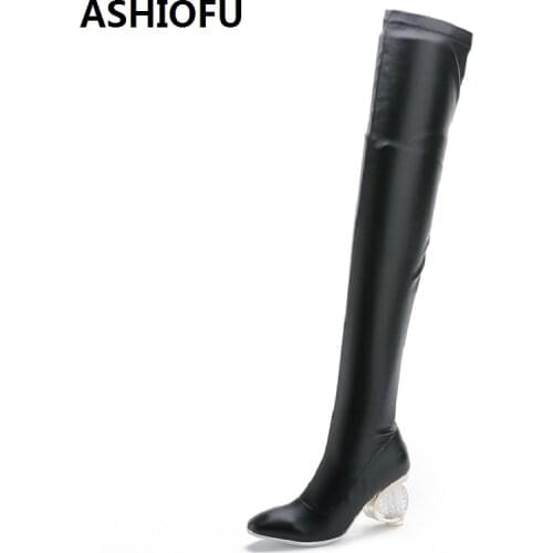 ASHIOFU New Womens Thigh High Boots Sexy Party Prom Over Knee Boots Winter Slim Fashion Dress Evening Club Long Boots Shoes