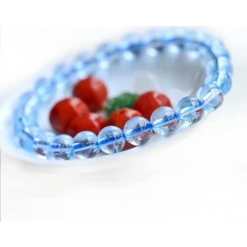 Real Natural Blue Topaz Quartz Bracelet Jewelry For Women Man Clear Crystal Round Beads Gemstone Stretch AAAAA 7mm 8mm 9mm 10mm