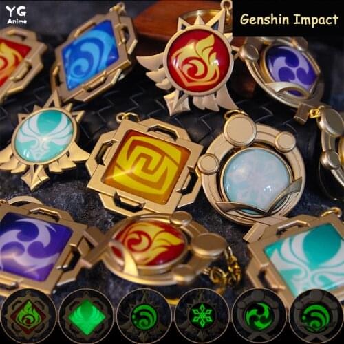 Anime Genshin Impact Keychain Element Vision Gods Eye Inazuma Mondstadt Liyue Harbor Accessories Pendant Key Chain Fans Gifts