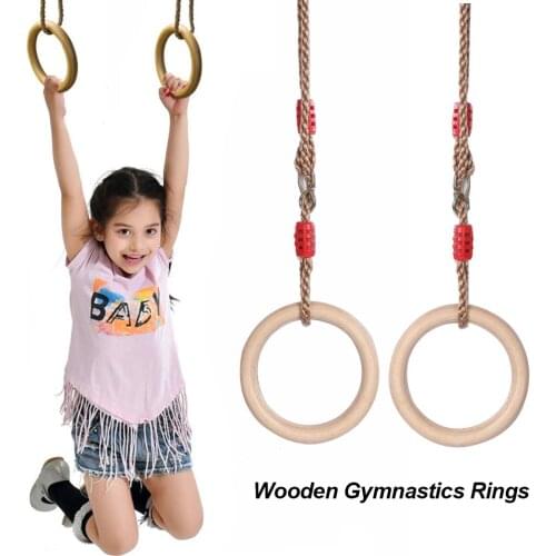 Wooden Gymnastics Rings with Rope Excellent Load Capacity Practical Ring for Exercise Fitness Home Playground Gym Pull-up