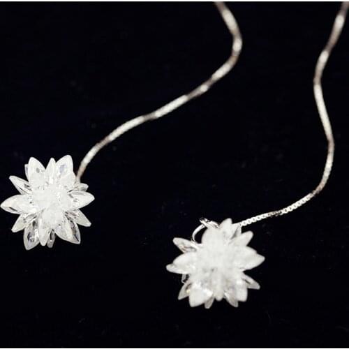 Long Design Luxury Women Crystal Ice Ear Wire 925 Sterling Silver Drop Earrings Jewelry