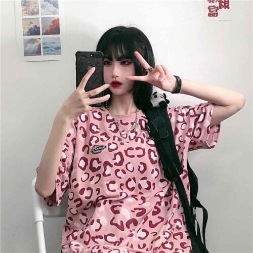 2021 summer short-sleeved T-shirt men and women new Ins Harajuku trendy loose shirt leopard spot high street topv