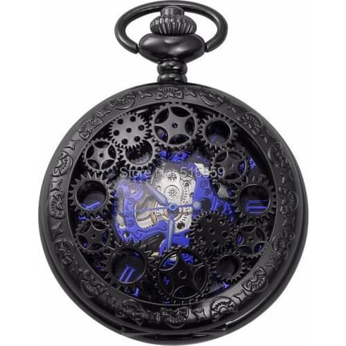 Hot Selling Black Gear Design Mechanical Pocket Watches Top Brand Luxury Design Mens pocket watches 10pcs/lot Wholesale