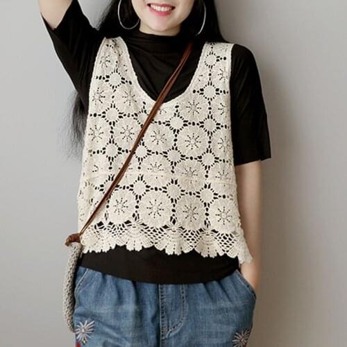 Johnature Spring Summer Fashion Pullover V-neck Hollow Out Sleeveless Vest 2020 New Simple Comfortable All-match Women Tops Vest