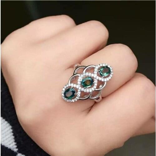 Sapphire ring Per Jewelry Natural and real sapphire 925 sterling silver4*5mm 3pcs gems For Your Lovely Wife