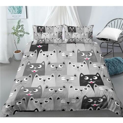 Home Living Luxury 3D Cartoon Cat Print 2/3Pcs Comfortable Duvet Cover PillowCase Bedding Sets Queen and King EU/US/AU Size