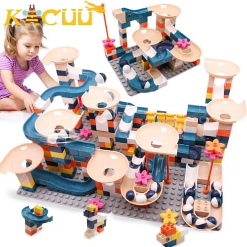Big Size Marble Race Run Construction Block Building Blocks Funnel Slide Blocks DIY Bricks Toys For Children