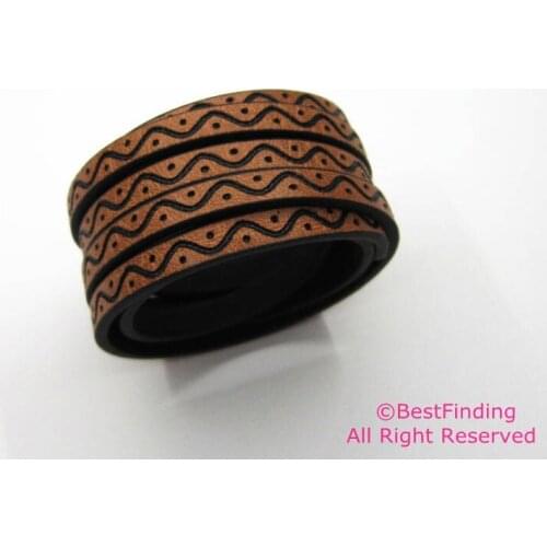 5mm Leather strips Hot press spot wave Light brown Flat leather cord