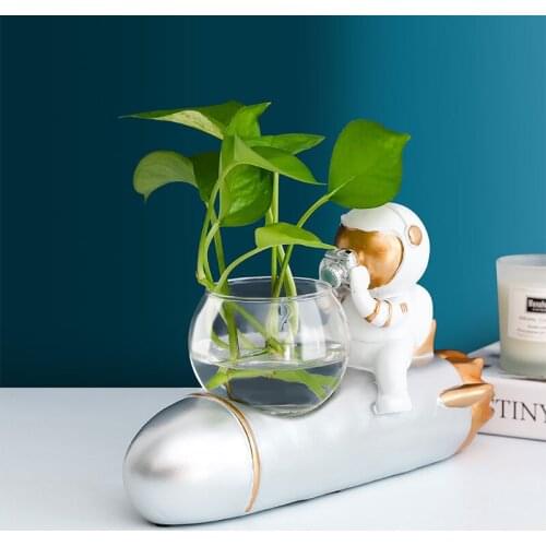 Creative Astronaut Vase Home Decor Glass Terrarium Hydroponics Plant Flower Pot Living Room Office Vases Ornaments Resin Crafts