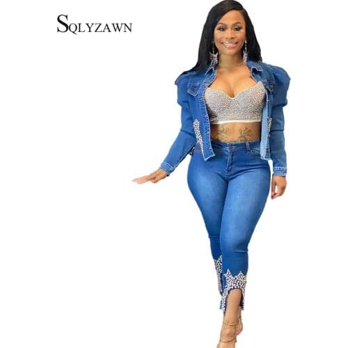 Women Bomber Jacket Rhinestone Beading Tassels Denim Coat Lady Long Sleeve Crop Jackets Streetwear Slim Jeans Outwear Partywear