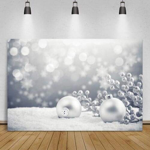Laeacco Winter Snow Snowflake Silver Ball Polka Dots Party Child Outdoor Scenic Photographic Background Photo Backdrop Photocall