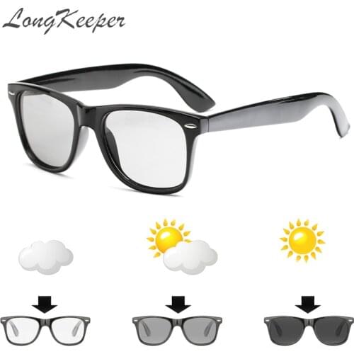 LongKeeper Men Square Photochromic Sunglasses Women Polarized Chameleon Sun glasses Black Clear Driving Gafas de sol