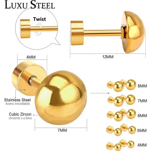 LUXUSTEEL Earrings For Men Stainless Steel semicircle Geometry Screw Stud Earrings Stainless Steel Anti-allergy Party Collier