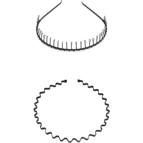 Mens Womens Hair Hoop Band Black Tooth Headband Metal Sprots Head Piece Hippie Wavy Zigzag Hair Accessory