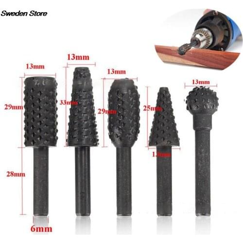 5pcs Rasp File Drill Bits Rasp Set Drill Grinder Drill Rasp For Woodworking Carving Tool 1/4" Round Shank Rotary Burr Set