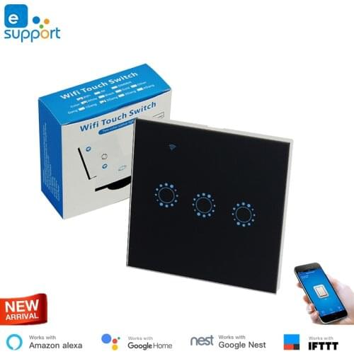 EU/UK standard WiFi switch 3 gang Smart home wall touch switch 220V work with Alexa and google voice control timer IFTTT support