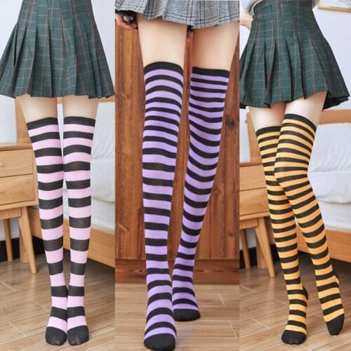 New Spring and Summer Stockings Ladies Over The Knee Long Japanese Style Thigh Socks Striped Color Cute Kawaii High Socks Woman