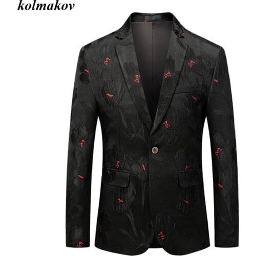 New Arrival Spring Style Men Boutiqe Black Jacquard Blazers Fashion Casual Slim Single Buttom Mens Suit Coat Plus Size M-6XL