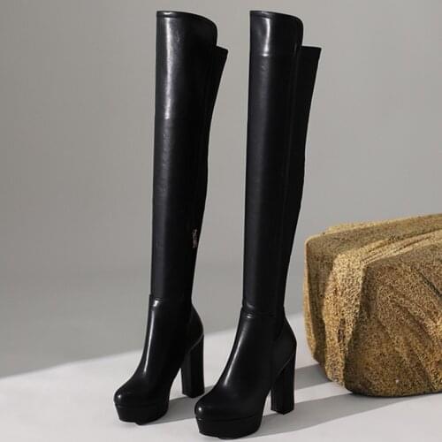 Slim Suede Thigh High Boots Women Platform Thick High Heels Over the Knee Boots Female New Autumn Winter Stretch Shoes Ladies