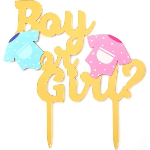 He or She Clothes Gender Reveal Cake Toppers Boy Or Girl Acrylic Cake Flags Baby Shower Birthday Party Cupcake Baking Decoration