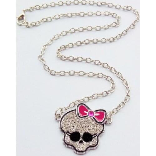 Rhinestone skull skeleton necklace for teenage girls pink anime necklace funny kids jewelry cute kawaii y2k aesthetic